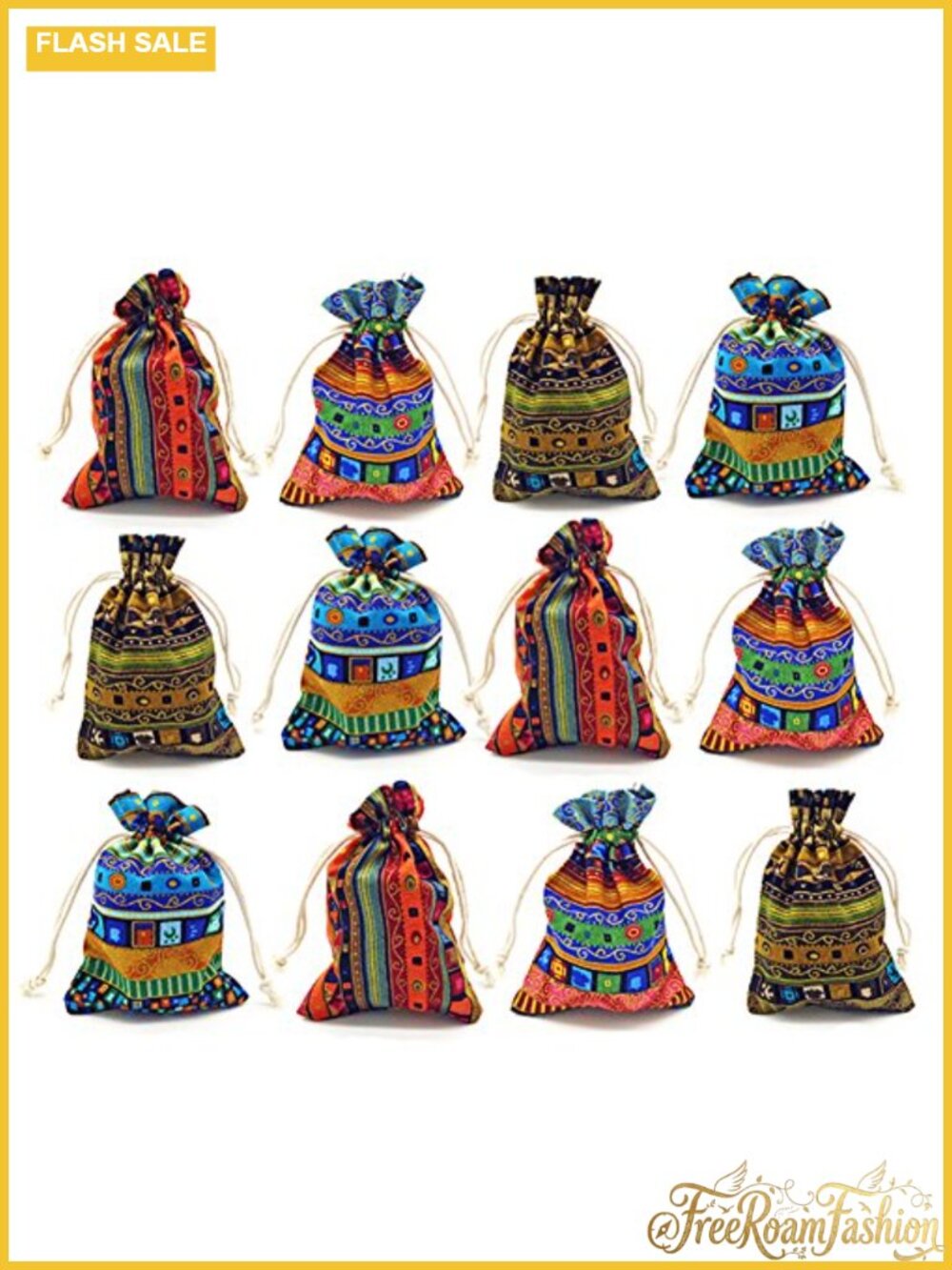 12pc Egyptian Cotton Coin Pouches Aztec Drawstring Gift Bag